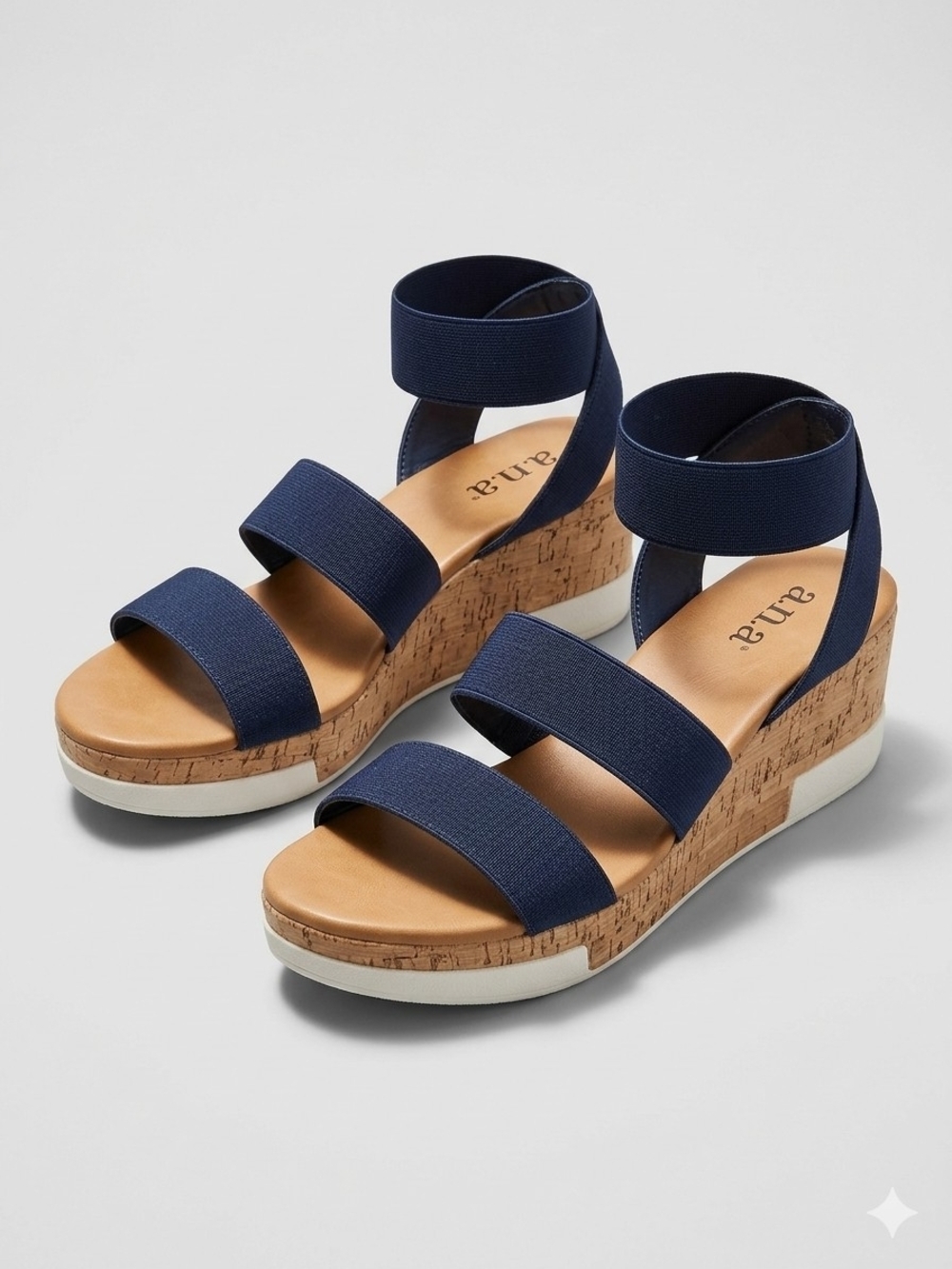 a.n.a Navy Cork Wedge Sandals with Ankle Strap